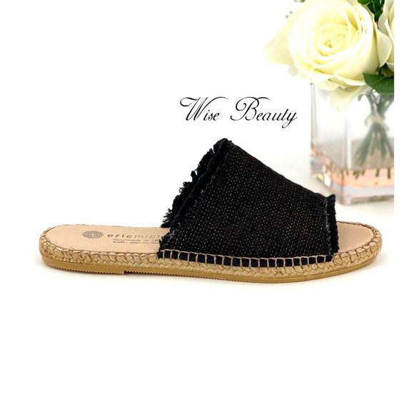 Eric Michael Olisa Espadrille Slide Sandals Womens Size 7.5 Shoe Euro 38 Black - Picture 6 of 12